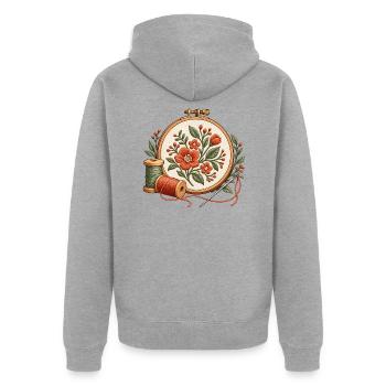 Stickrahmen mit Blumen - Motiv für Stickfans - Unisex Premium Bio Zip Hoodie - Grau meliert - Hinten - Nico (187cm)