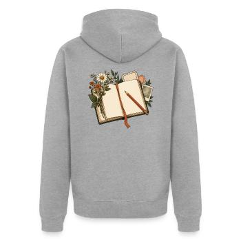 Journaling - Notizbuch mit Blumen und Bleistift - Unisex Premium Bio Zip Hoodie - Grau meliert - Hinten - Nico (187cm)