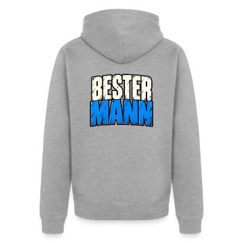 Bester Mann – Lustiger Männer Spruch - Unisex Premium Bio Zip Hoodie - Grau meliert - Hinten - Nico (187cm)