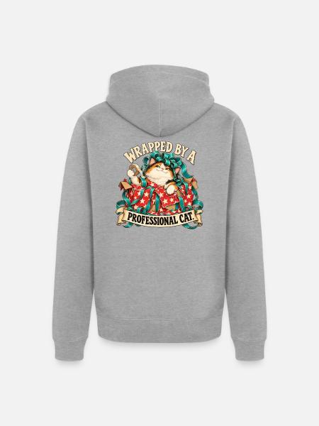 Katze im Geschenkpapier - Unisex Premium Bio Zip Hoodie - Grau meliert