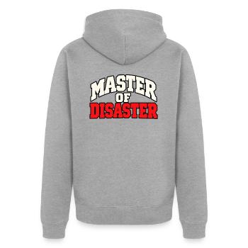 Master of Disaster – Lustiger Chaos Spruch - Unisex Premium Bio Zip Hoodie - Grau meliert - Hinten - Nico (187cm)