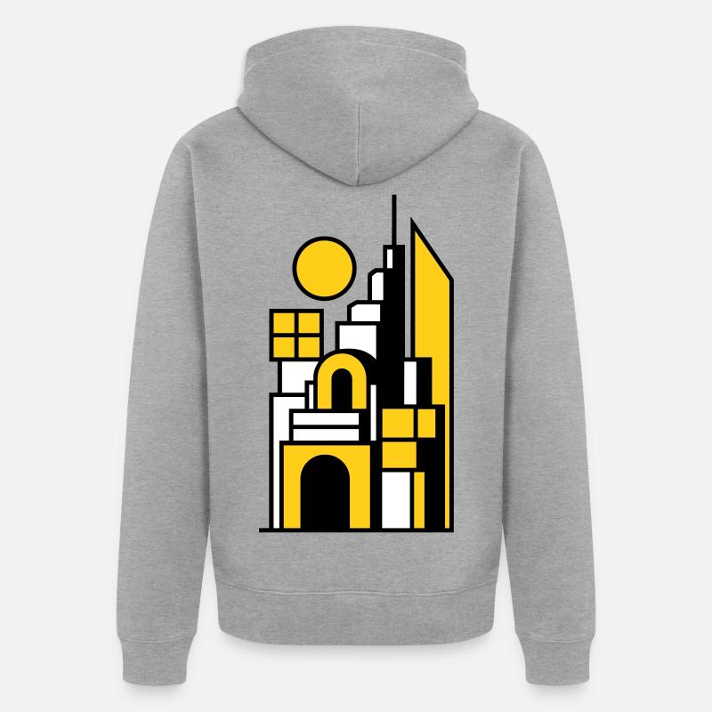 Paysage urbain abstrait en jaune noir - Veste à capuche bio Premium Unisexe - gris chiné