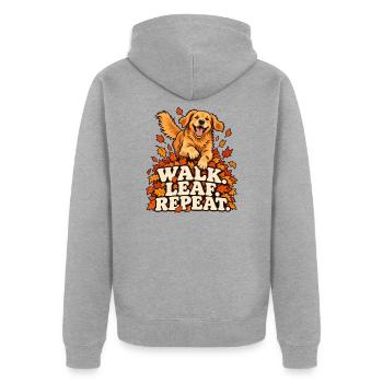 Walk. Leaf. Repeat. – Hund im Herbstlaub - Unisex Premium Bio Zip Hoodie - Grau meliert - Hinten - Nico (187cm)