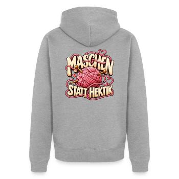 Maschen statt Hektik Geschenkidee für Freizeit - Unisex Premium Bio Zip Hoodie - Grau meliert - Hinten - Nico (187cm)
