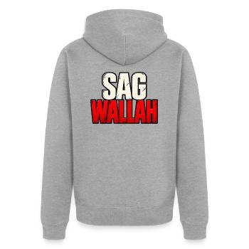 Sag Wallah – Lustiger Statement Spruch - Unisex Premium Bio Zip Hoodie - Grau meliert - Hinten - Nico (187cm)