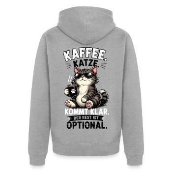 Kaffee Katze Der Rest Ist Optional Lustiger Spruch - Unisex Premium Bio Zip Hoodie - Grau meliert - Hinten - Nico (187cm)