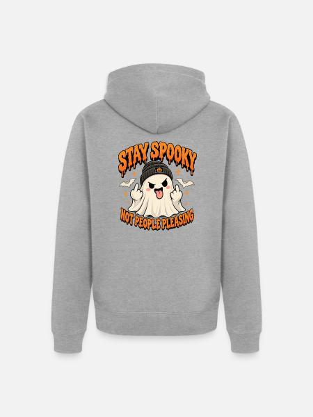Stay Spooky – Frecher Halloween Geist - Unisex Premium Bio Zip Hoodie - Grau meliert