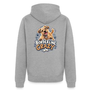 Borderline Crazy – Border Terrier - Unisex Premium Bio Zip Hoodie - Grau meliert - Hinten - Nico (187cm)