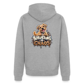 grenzend zum Chaos - Unisex Premium Bio Zip Hoodie - Grau meliert - Hinten - Nico (187cm)