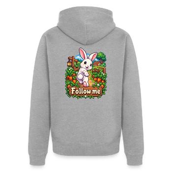Folge mir: Osterhase im Garten - Unisex Premium Bio Zip Hoodie - Grau meliert - Hinten - Nico (187cm)
