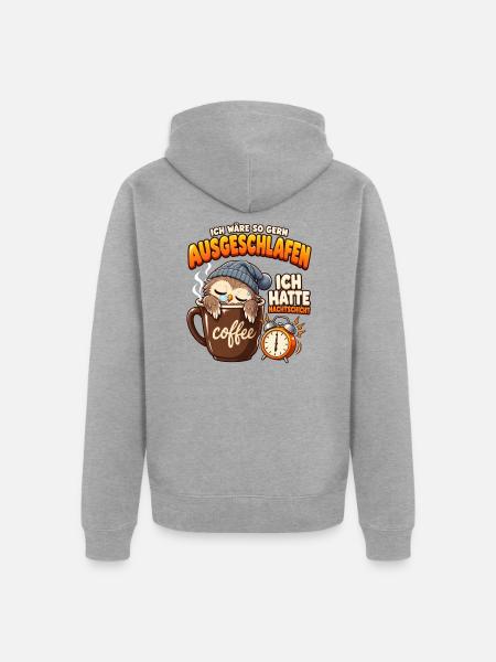 Nachtschicht: Müde Eule mit Kaffee - Unisex Premium Bio Zip Hoodie - Grau meliert