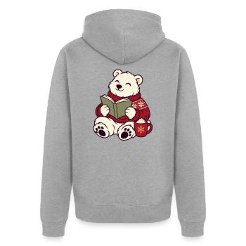 Winterleser Bärchen im Pullover - Unisex Premium Bio Zip Hoodie - Grau meliert - Hinten - Nico (187cm)