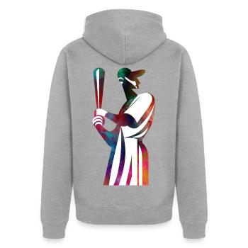 Baseballspieler wartet auf den Ball - Unisex Premium Bio Zip Hoodie - Grau meliert - Hinten - Nico (187cm)