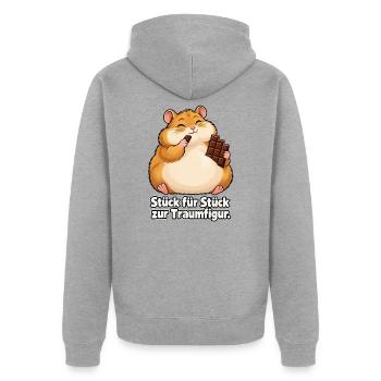 Hamster auf dem Weg zur Traumfigur - Unisex Premium Bio Zip Hoodie - Grau meliert - Hinten - Nico (187cm)