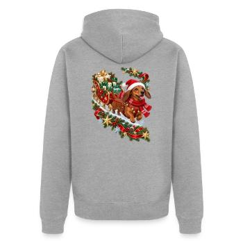 Dackel Weihnachtsgeschenkschlitten - Unisex Premium Bio Zip Hoodie - Grau meliert - Hinten - Nico (187cm)