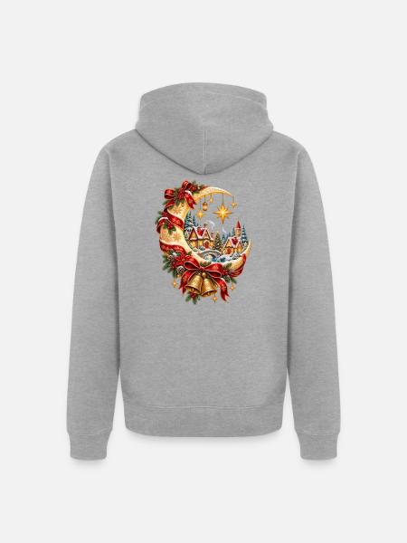 Weihnachtsmonddorf und Sterne - Unisex Premium Bio Zip Hoodie - Grau meliert