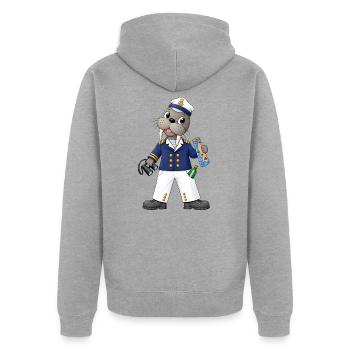 Walross Kapitän Ahoi Seefahrer Abenteuer - Unisex Premium Bio Zip Hoodie - Grau meliert - Hinten - Nico (187cm)