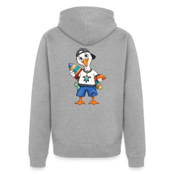 Surfende Möwe Wellen Wind und Freiheit - Unisex Premium Bio Zip Hoodie - Grau meliert - Hinten - Nico (187cm)