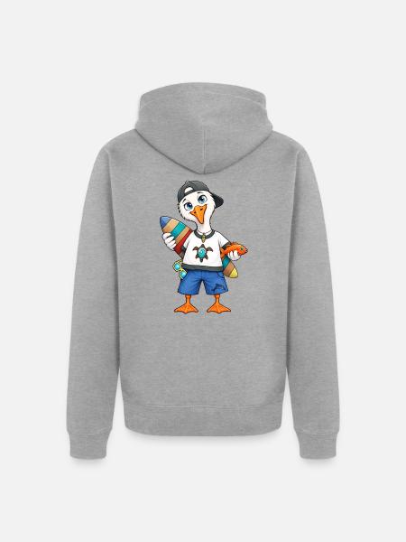 Surfende Möwe Wellen Wind und Freiheit - Unisex Premium Bio Zip Hoodie - Grau meliert