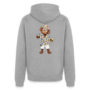 Lustiger Affe mit Banane Hawaii Sommer Motiv - Unisex Premium Bio Zip Hoodie - Grau meliert - Hinten - Nico (187cm)