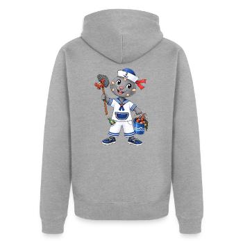 Matrosen Robbe Ahoi - Unisex Premium Bio Zip Hoodie - Grau meliert - Hinten - Nico (187cm)