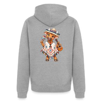 Mexiko Stier mit Poncho - Unisex Premium Bio Zip Hoodie - Grau meliert - Hinten - Nico (187cm)
