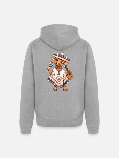Mexiko Stier mit Poncho - Unisex Premium Bio Zip Hoodie - Grau meliert
