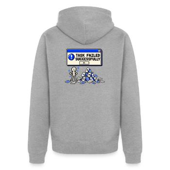 Aufgabe erfolgreich fehlgeschlagen - Unisex Premium Bio Zip Hoodie - Grau meliert - Hinten - Nico (187cm)