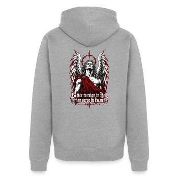Gefallener Engel: Rebellion im Feuer - Unisex Premium Bio Zip Hoodie - Grau meliert - Hinten - Nico (187cm)