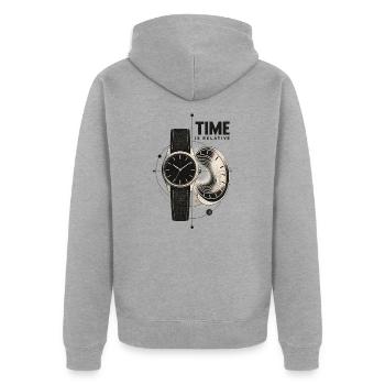 Zeitrelativität Uhr und Wurmloch - Unisex Premium Bio Zip Hoodie - Grau meliert - Hinten - Nico (187cm)