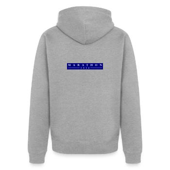 Marathon 2026 - Unisex Premium Bio Zip Hoodie - Grau meliert - Hinten - Nico (187cm)