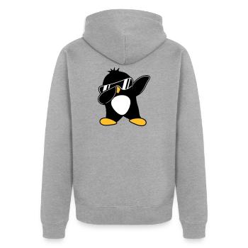 Dabbing Pinguin - Unisex Premium Bio Zip Hoodie - Grau meliert - Hinten - Nico (187cm)