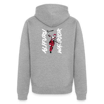 Alifuru Warrior Man - Unisex Premium Organic Zip Hoodie - heather grey - Back - Nico (187cm)