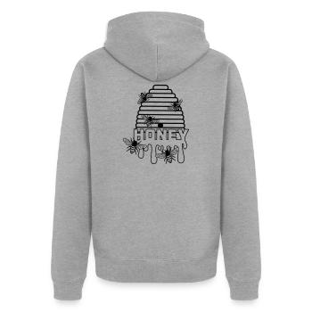 Ruche de miel d’abeille - Veste à capuche bio Premium Unisexe - gris chiné - Dos - Nico (187cm)