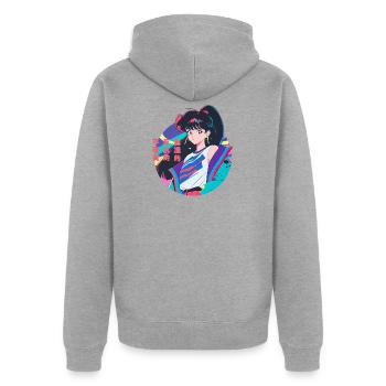 Anime Girl with 80s Windbreaker, Anime Aesthetics - Unisex Premium Organic Zip Hoodie - heather grey - Back - Nico (187cm)