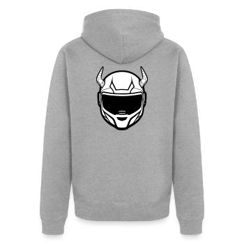 Motocross Motorradhelm mit zwei Hörnern - Unisex Premium Bio Zip Hoodie - Grau meliert - Hinten - Nico (187cm)