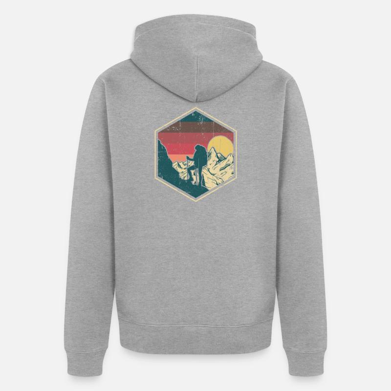 Sunset Summit Climber Hex-Abzeichen - Unisex Premium Bio Zip Hoodie - Grau meliert