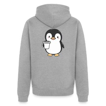 Niedlicher Pinguin mit Kaffeetasse - Entzückendes Design - Unisex Premium Bio Zip Hoodie - Grau meliert - Hinten - Nico (187cm)