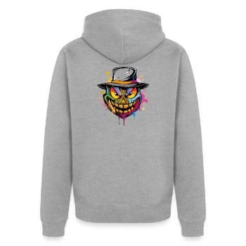 Halloween Face - Unisex Premium Bio Zip Hoodie - Grau meliert - Hinten - Nico (187cm)