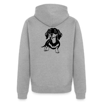 Dachshund - Unisex Premium Bio Zip Hoodie - Grau meliert - Hinten - Nico (187cm)
