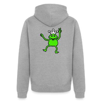 Frosch Krone König Märchen Prinz Prinzessin Peace - Unisex Premium Bio Zip Hoodie - Grau meliert - Hinten - Nico (187cm)