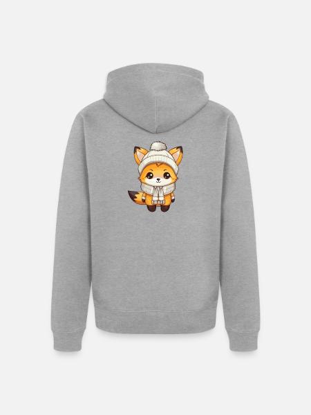 Fuchs Winter Tier Baby Comic - Unisex Premium Bio Zip Hoodie - Grau meliert