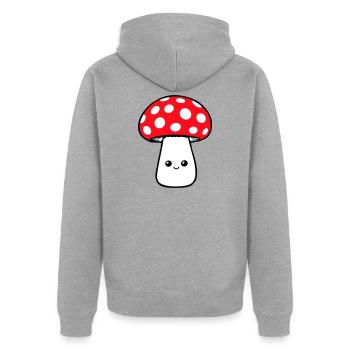 Pilz Glücklich Niedlich Lächelnd Gesicht Kawaii - Unisex Premium Bio Zip Hoodie - Grau meliert - Hinten - Nico (187cm)