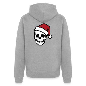 Creepy Skeleton with Santa Hat Biker Horro - Unisex Premium Organic Zip Hoodie - heather grey - Back - Nico (187cm)