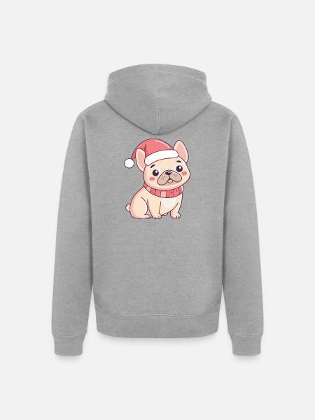 Französischer Weihnachtsbulldogge - Unisex Premium Bio Zip Hoodie - Grau meliert