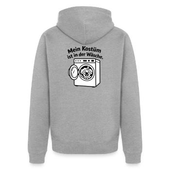 Karneval_Muffel: Kostüm in Wäsche - Unisex Premium Bio Zip Hoodie - Grau meliert - Hinten - Nico (187cm)