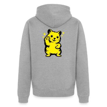 Dessin animé de hamster - Veste à capuche bio Premium Unisexe - gris chiné - Dos - Nico (187cm)