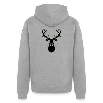 Feuilles naturelles en bois de cerf de tête de cerf - Veste à capuche bio Premium Unisexe - gris chiné - Dos - Nico (187cm)