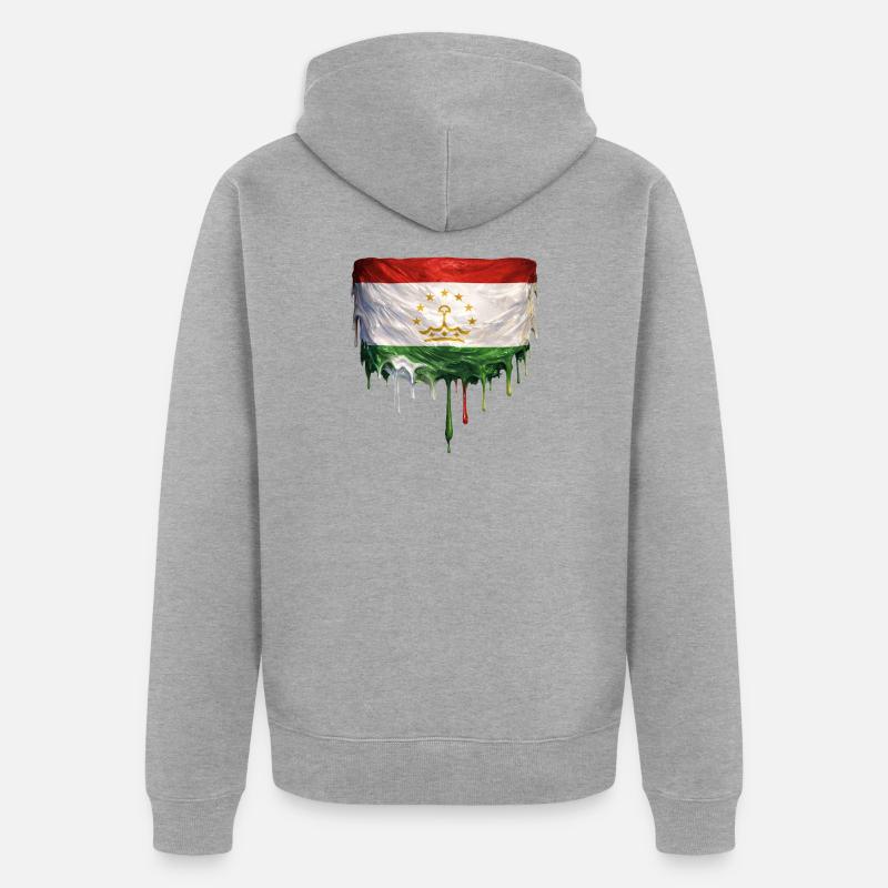 Gouttes de graffitis du drapeau tadjik - Veste à capuche bio Premium Unisexe - gris chiné