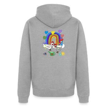 Kinder Fantasy Regenbogen Blumen Hühner  - Unisex Premium Bio Zip Hoodie - Grau meliert - Hinten - Nico (187cm)
